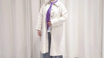 軽めトーンのアウターが引き立つ、きれい色ニット🟣