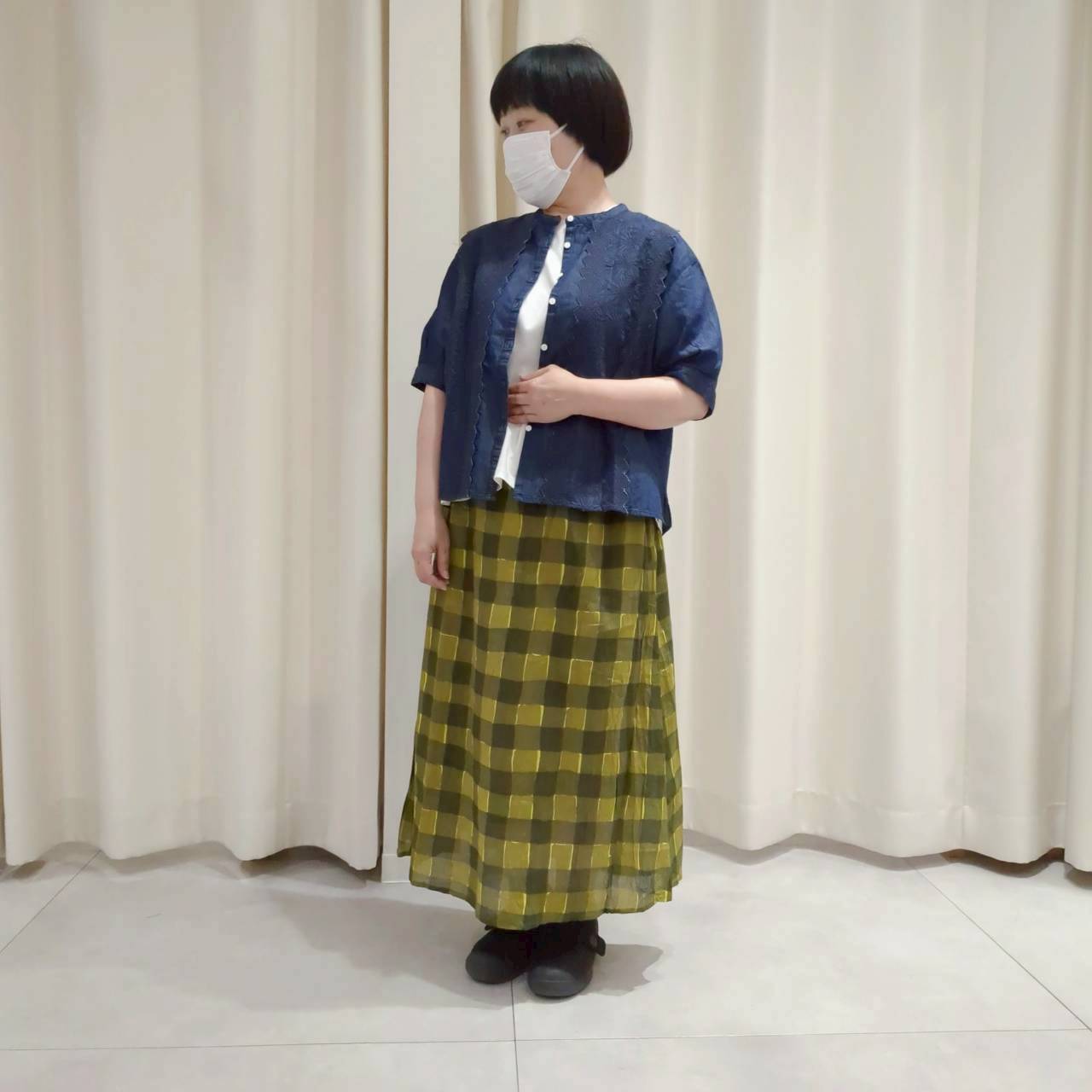 ネイビー×チェックのやわらか夏コーデ♪
