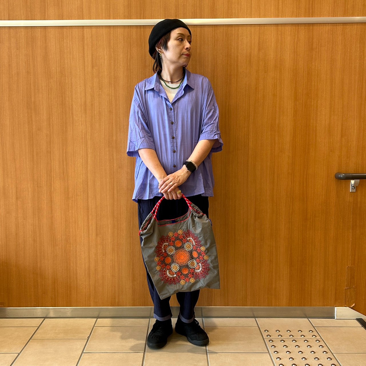 北広島店限定☆カラーワイドシャツ×麻レーヨン切替ダボパンツ